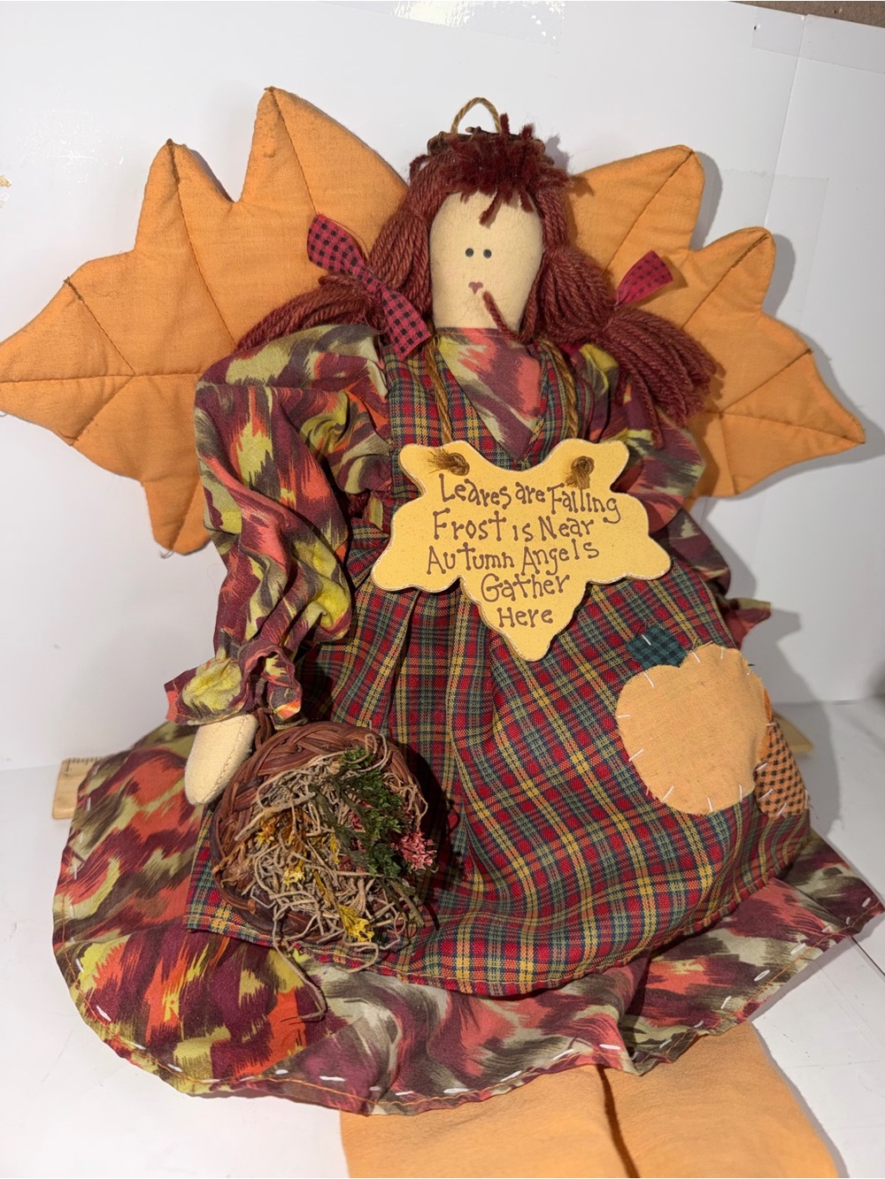 Vintage Primitive Autumn Angel Cloth Doll Fall Harvest Thanksgiving Decor 22" - Picture 2 of 11